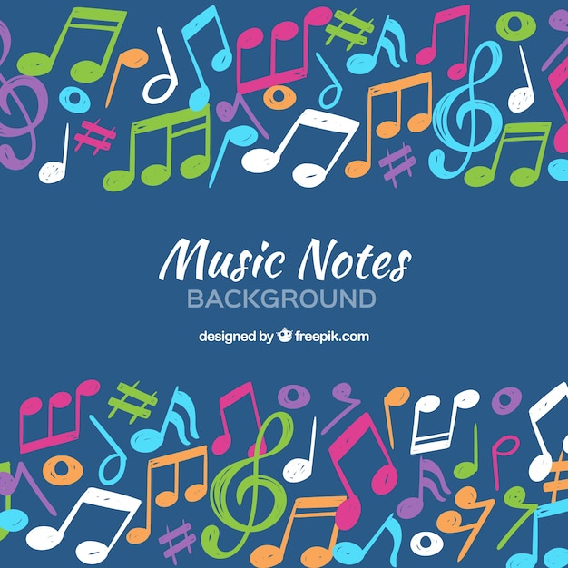 Fondo de notas musicales de colores pintadas a mano