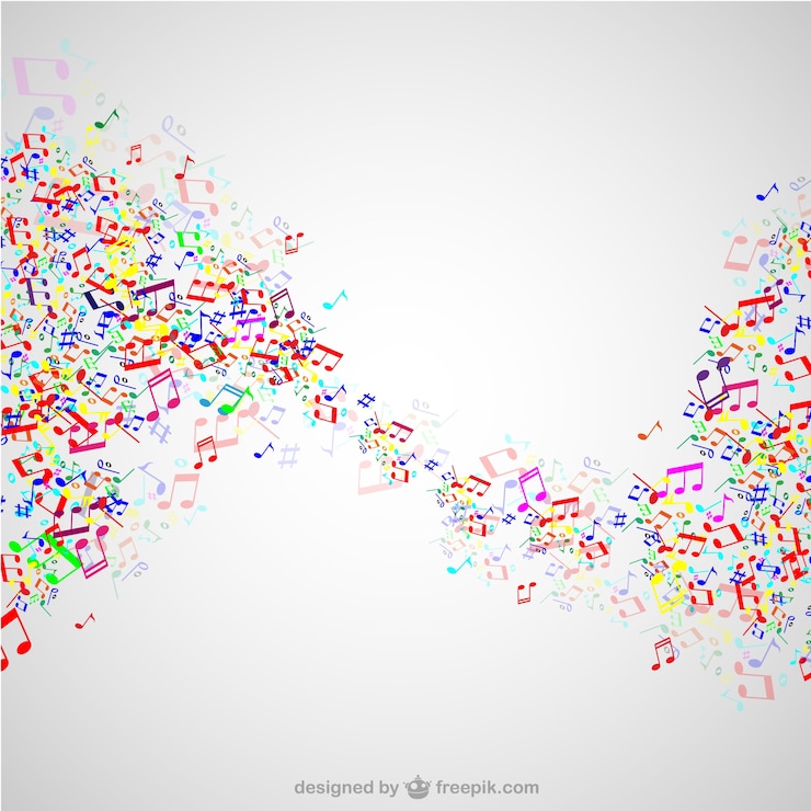 Vector gratuito fondo con notas musicales de colores