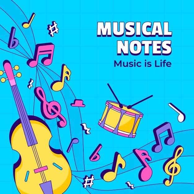 Fondo de notas musicales dibujado a mano