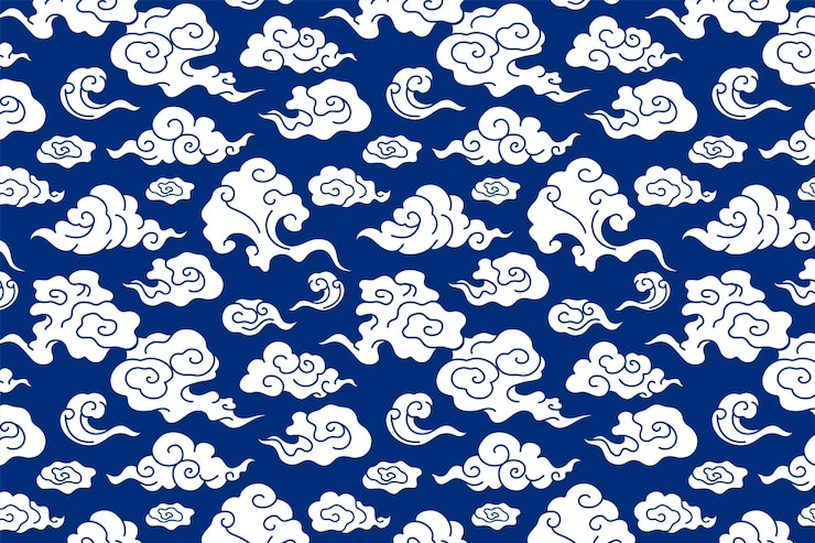 Vector gratuito fondo de nube azul, vector de ilustración de patrón oriental chino