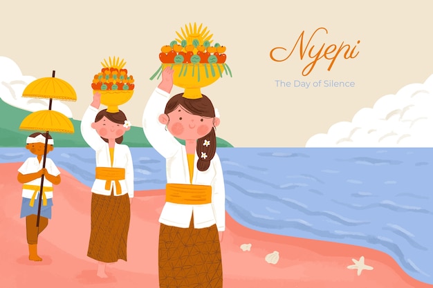 Vector gratuito fondo de nyepi dibujado a mano