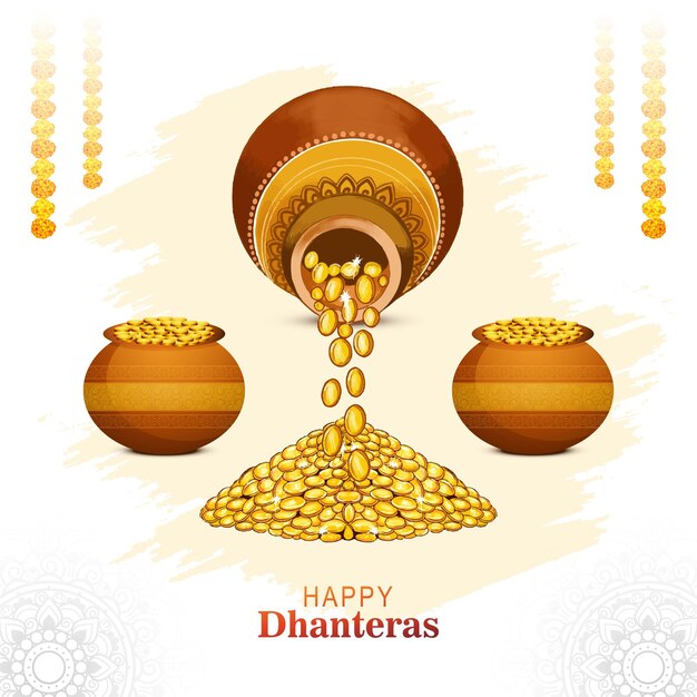 Fondo de ocasión de Shubh dhanteras con diseño de olla de moneda de oro