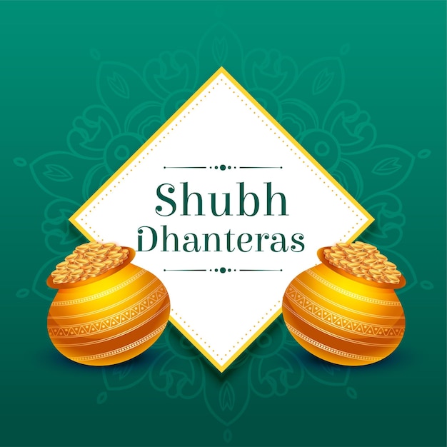 Vector gratuito fondo de ocasión shubh dhanteras con diseño de olla de monedas doradas