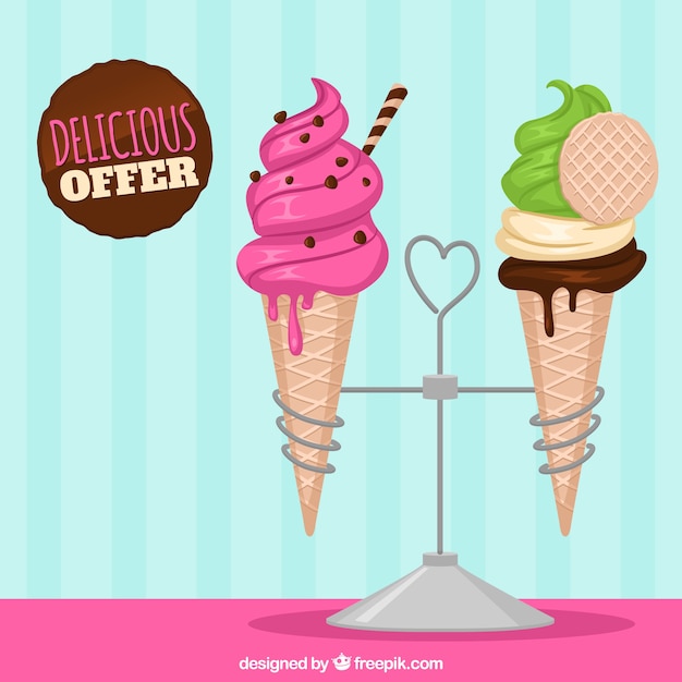 Vector gratuito fondo de oferta de deliciosos helados