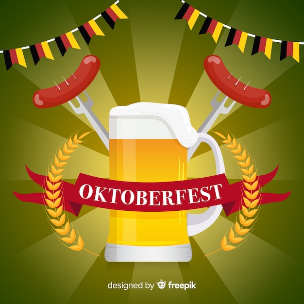 Fondo del oktoberfest en diseño plano con cerveza