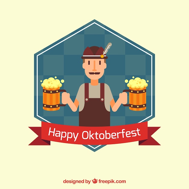 Vector gratuito fondo de oktoberfest de hombre con traje tradicional y cervezas