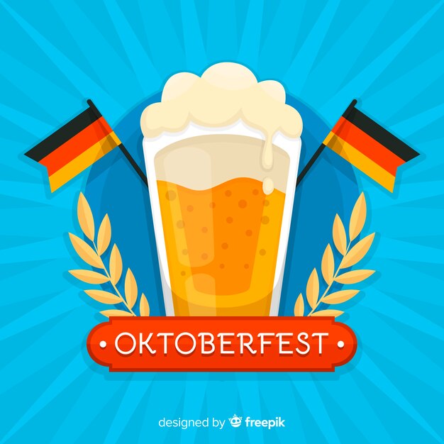 Fondo del oktoberfest con una jarra cerveza en diseño plano