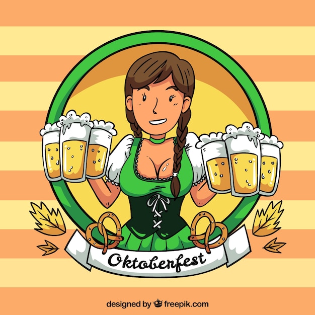 Vector gratuito fondo del oktoberfest con personaje de mujer