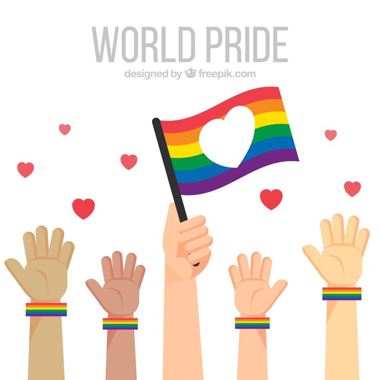Vector gratuito fondo de orgullo lgbt con manos y bandera