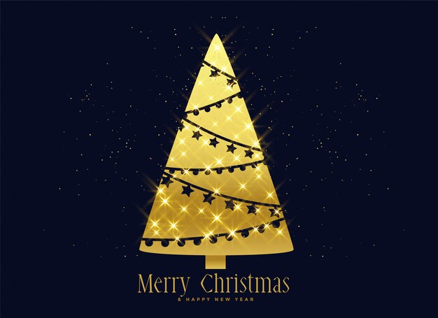 Fondo de oro de la decoración del árbol de navidad de las chispas