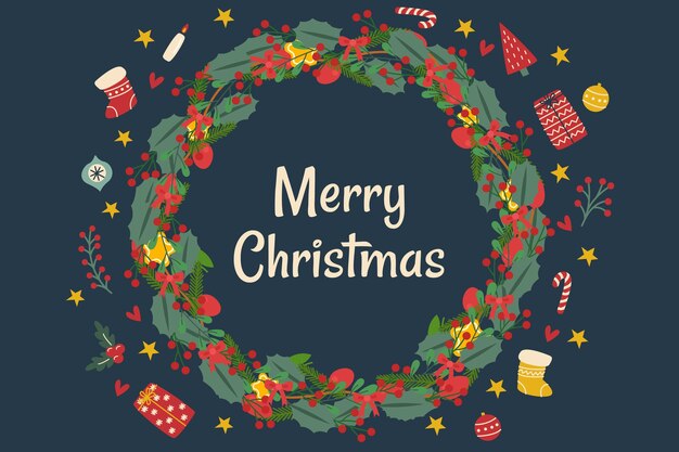 Fondo de oropel de navidad plano dibujado a mano