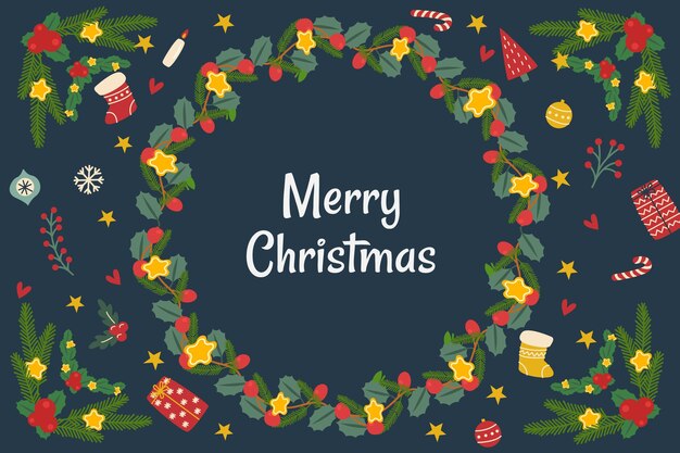 Fondo de oropel de navidad plano dibujado a mano