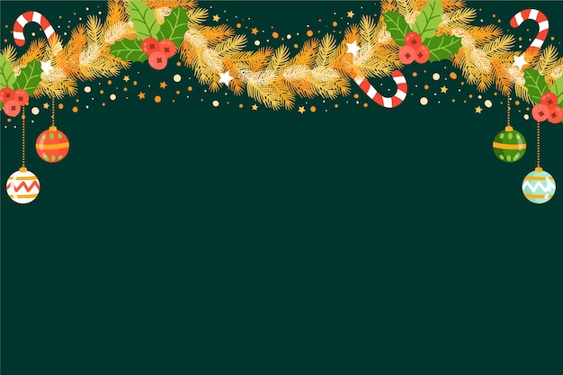 Fondo de oropel de navidad plano dibujado a mano