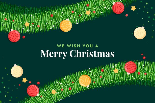 Fondo de oropel de navidad plano dibujado a mano