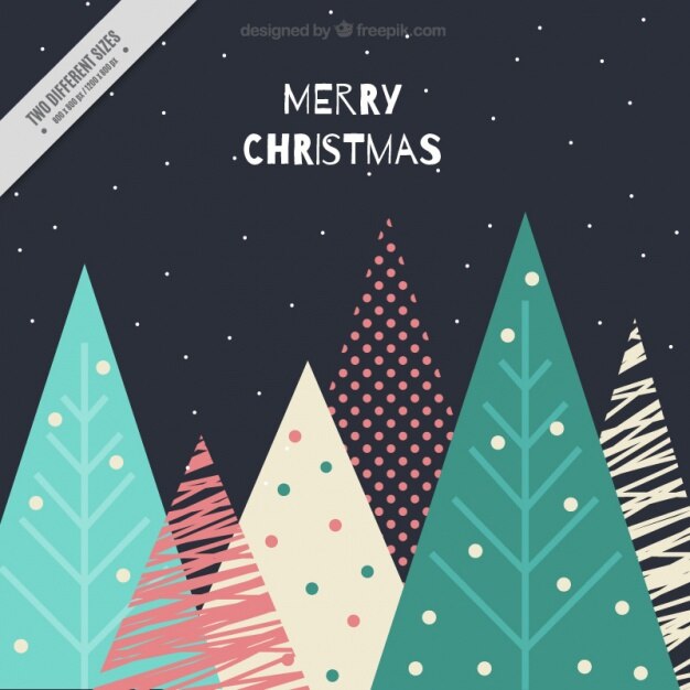 Fondo oscuro de feliz navidad de árboles geométricos