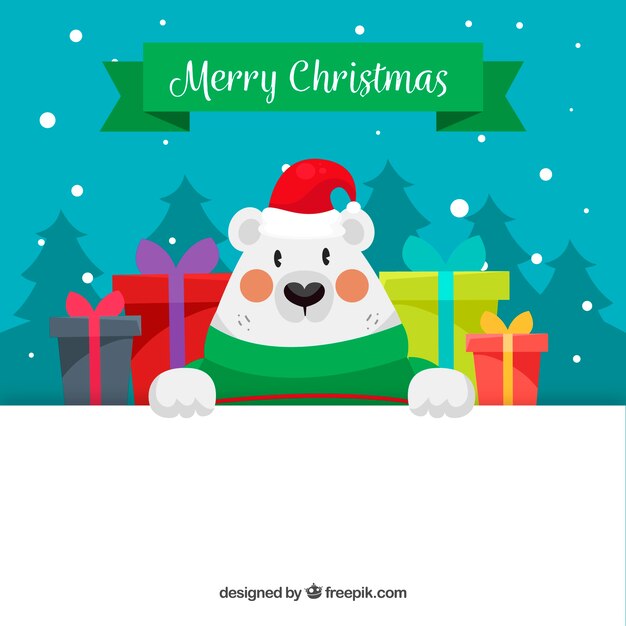 Fondo de osito con regalos y cartel 