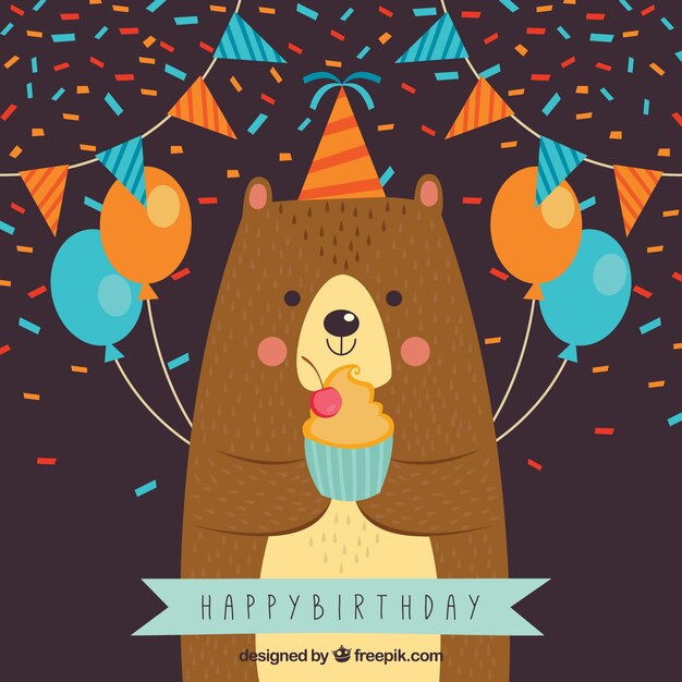 Fondo de oso celebrando un cumpleaños