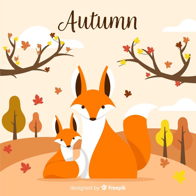Fondo de otoño con animales en diseño plano