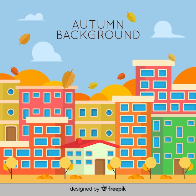 Vector gratuito fondo de otoño con ciudad