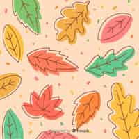 Vector gratuito fondo de otoño dibujado a mano con hojas