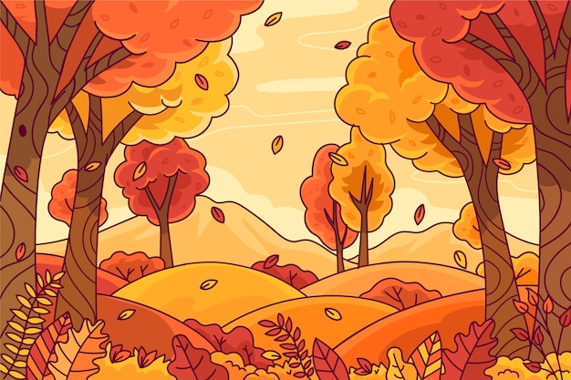 Fondo de otoño dibujado a mano