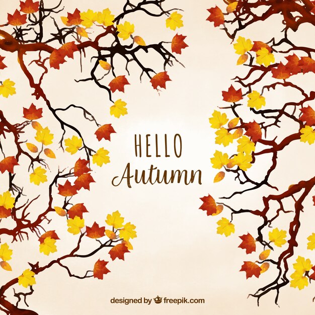 Fondo de otoño con hojas en acuarela 