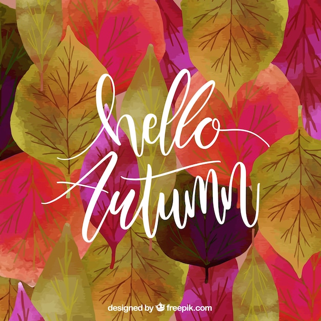 Vector gratuito fondo de otoño con hojas en acuarela