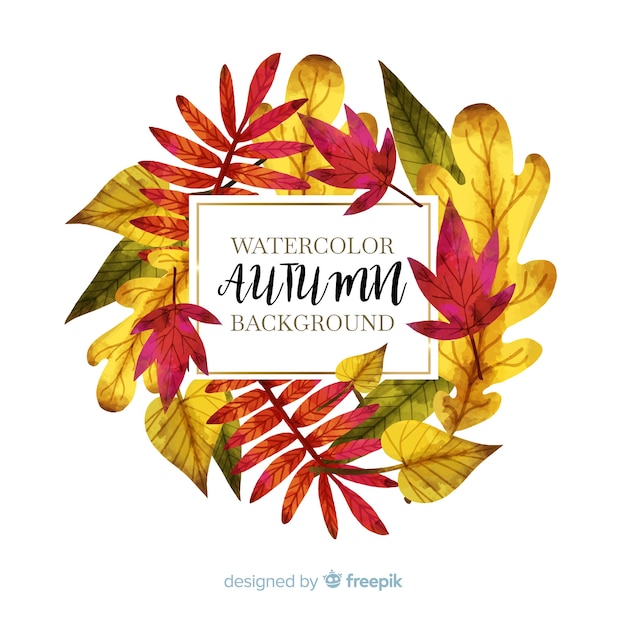 Fondo de otoño con hojas en acuarela