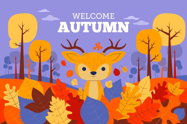 Fondo de otoño con hojas y ciervos