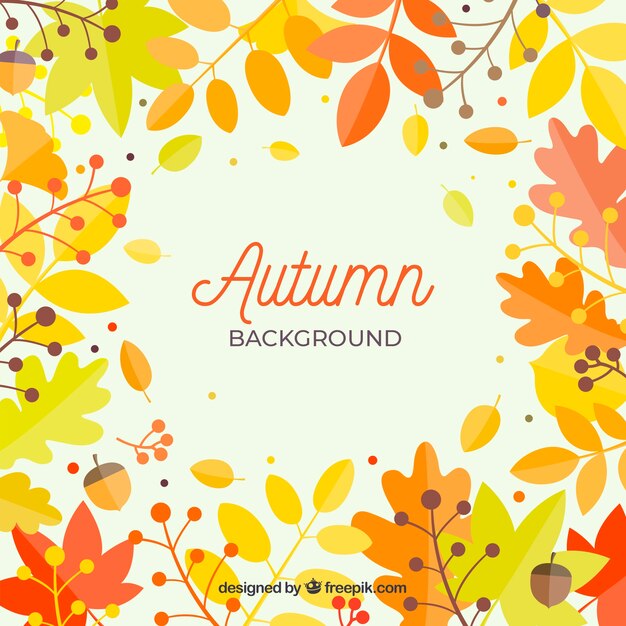 Fondo de otoño con hojas coloridas y bellotas