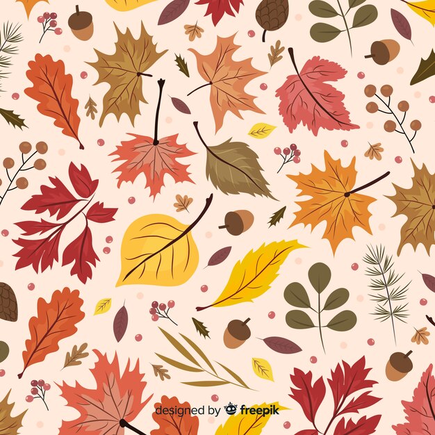 Fondo de otoño con hojas dibujado a mano