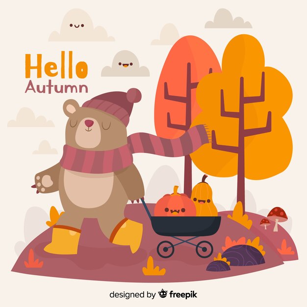 Fondo de otoño con hojas dibujado a mano