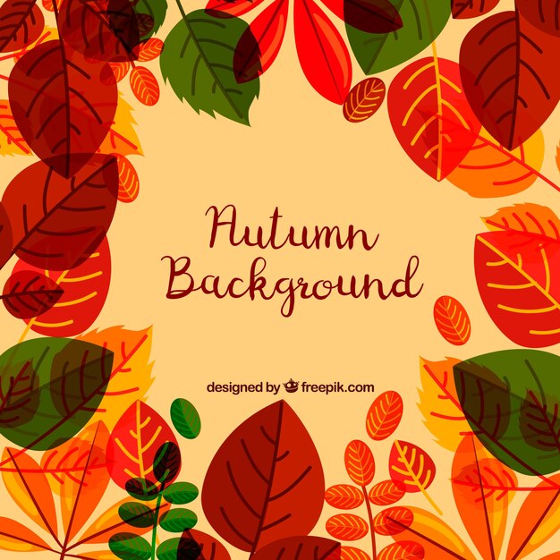 Fondo de otoño con hojas de diseño plano