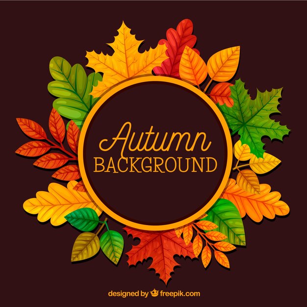 Fondo de otoño con hojas y marco redondo