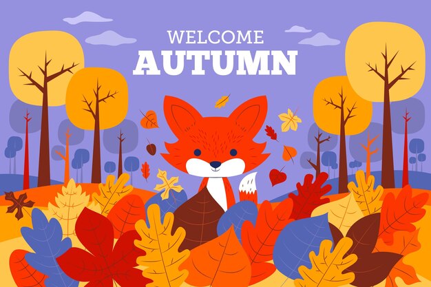 Fondo de otoño con hojas y zorro