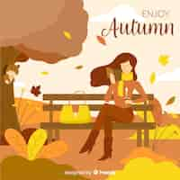 Vector gratuito fondo de otoño con mujer en diseño plano