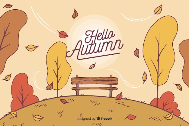 Vector gratuito fondo de otoño con paisaje dibujado a mano