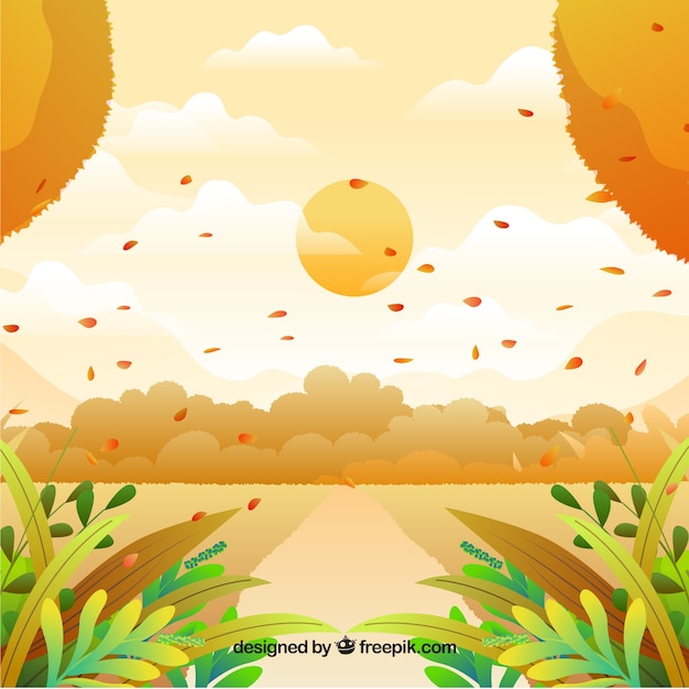 Vector gratuito fondo de otoño con paisaje