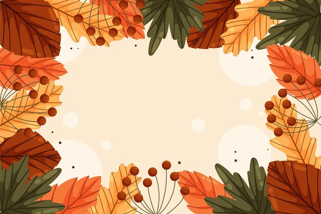 Fondo de otoño plano dibujado a mano con hojas