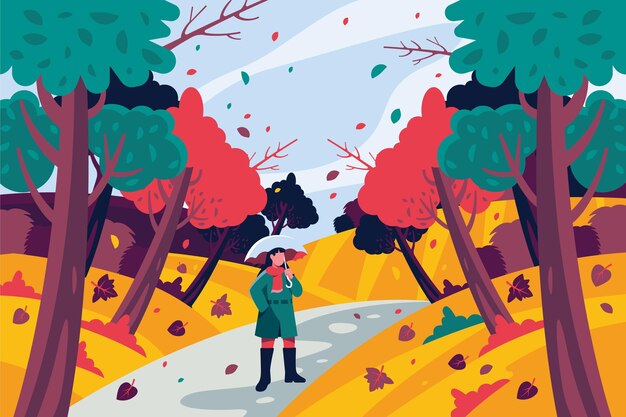 Fondo otoño plano dibujado a mano
