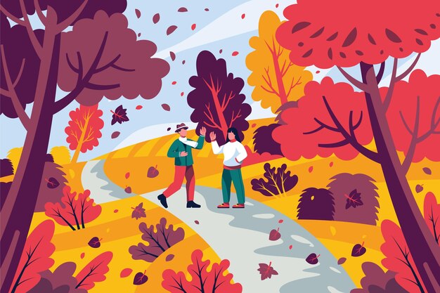 Fondo otoño plano dibujado a mano
