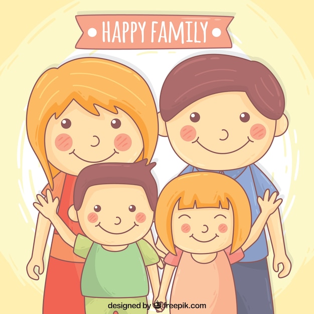 Fondo de padres con hijos felices dibujados a mano