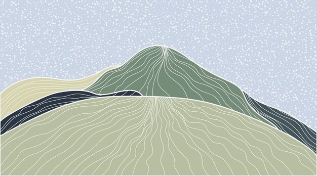 Fondo de paisaje de arte de línea de onda japonesa. Patrón de diseño de banner de montaña abstracta. Cartel geométrico de ilustración vectorial