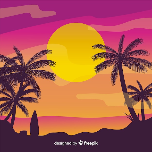 Vector gratuito fondo de paisaje de atardecer en la playa