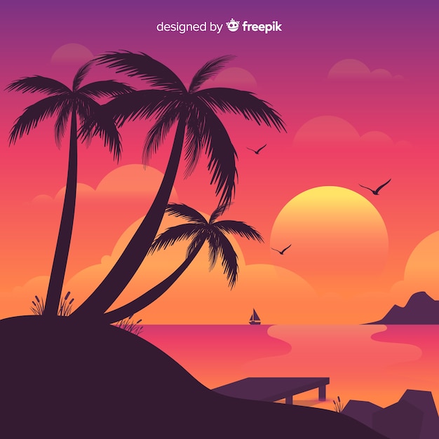 Vector gratuito fondo de paisaje de atardecer en la playa