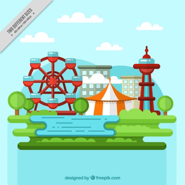 Vector gratuito fondo de paisaje con atracciones de feria