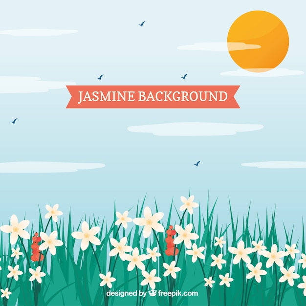 Vector gratuito fondo de paisaje con bonitos jazmines