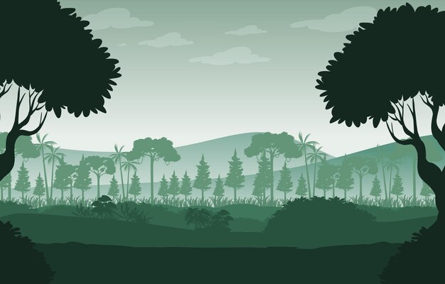 Fondo de paisaje de bosque de silueta