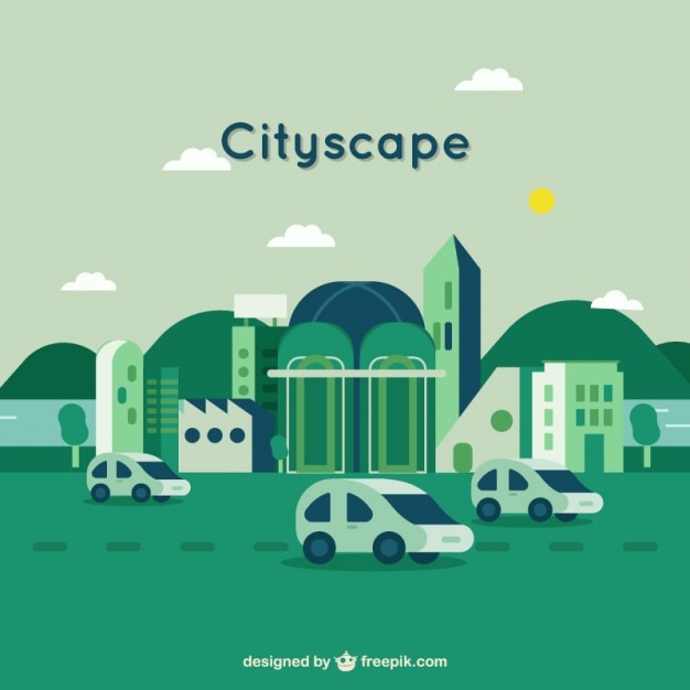 Vector gratuito fondo de paisaje de ciudad en color verde