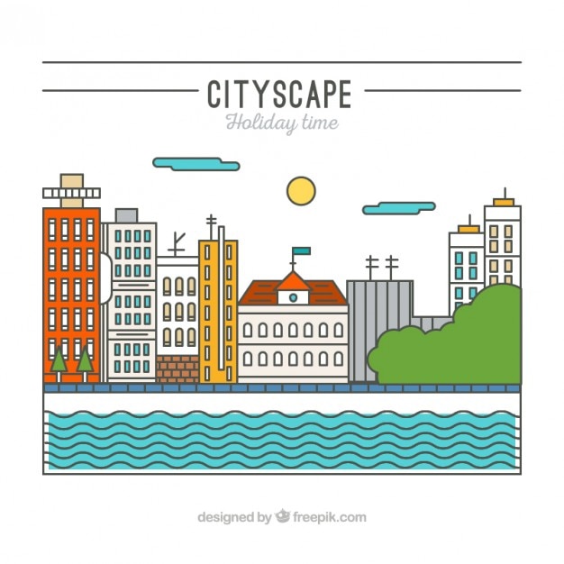 Vector gratuito fondo de paisaje de ciudad lineal